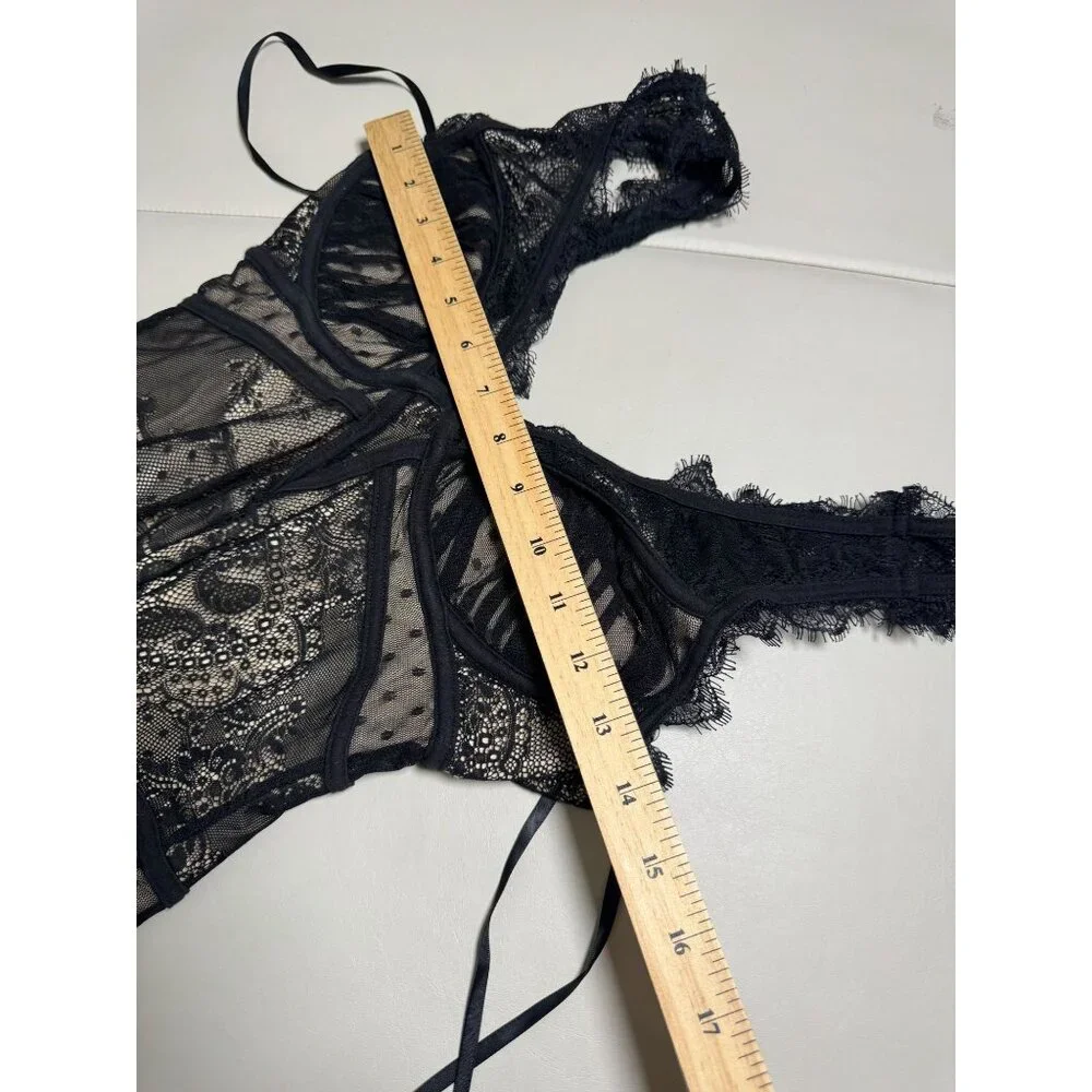 Bebe Black Lace Beige Mini Slip Dress Women size Small Coquette Sexy Fairy Grung - Picture 6 of 16